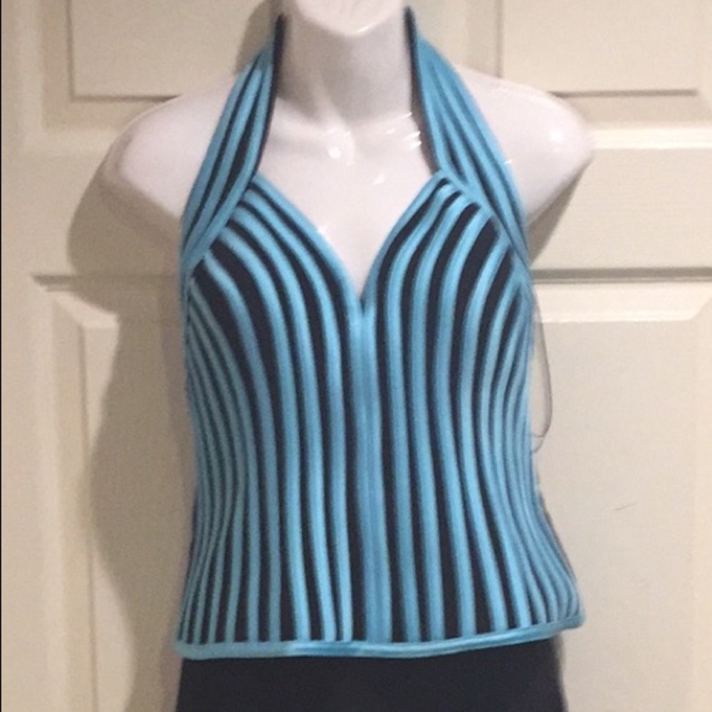 ⬇️Price Drop⬇️2 piece black /teal green halter/skirt suit made in Canada 🇨🇦 - Picture 2 of 4